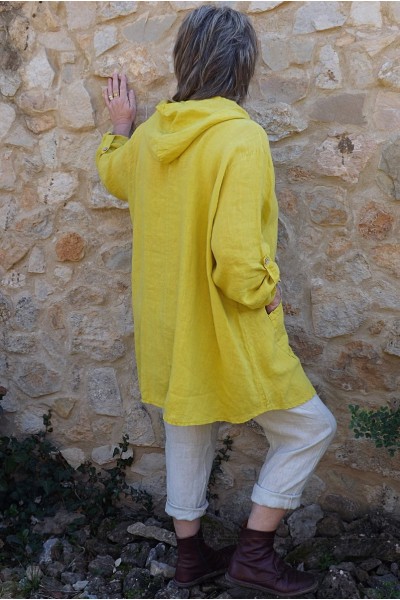 Tunique lin grande taille Madeline jaune agrume et pantalon lin Gabriel beige