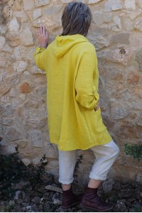 Tunique lin grande taille Madeline jaune agrume et pantalon lin Gabriel beige