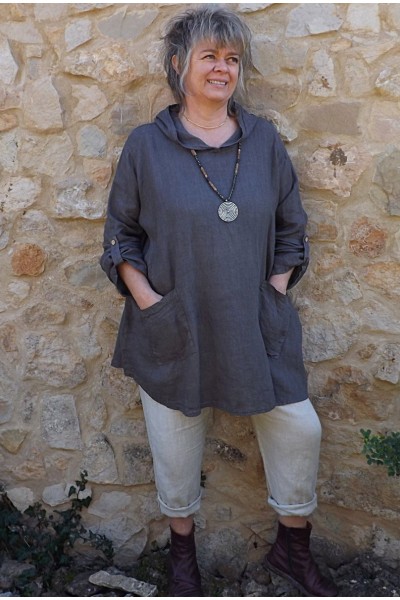 Tunique lin grande taille Madeline taupe