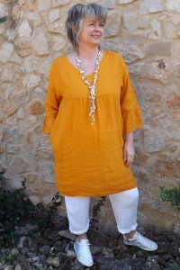 Robe lin Aurélia orangeade et pantalon lin Gabriel