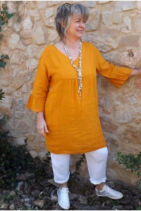 Robe lin Aurélia orangeade et pantalon lin Gabriel