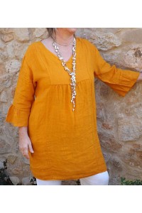 Robe lin Aurélia orangeade et pantalon lin Gabriel