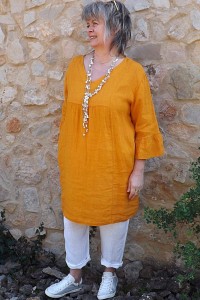 Robe lin Aurélia orangeade et pantalon lin Gabriel