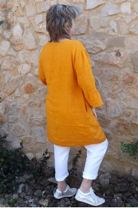 Robe lin Aurélia orangeade et pantalon lin Gabriel