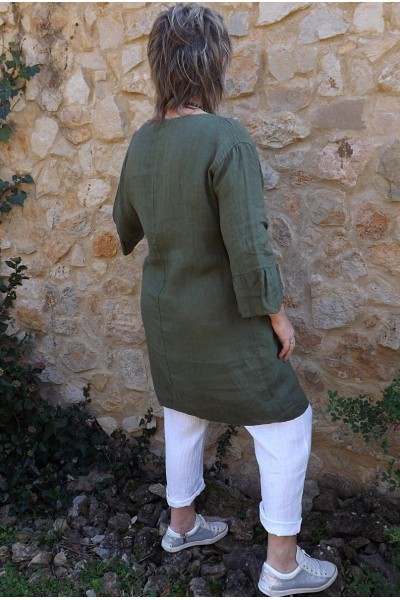 Robe lin Aurélia kaki et pantalon lin Gabriel
