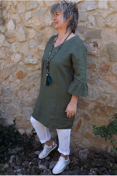 Robe lin Aurélia kaki et pantalon lin Gabriel