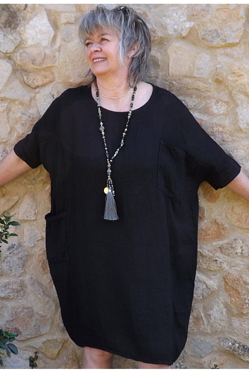 Robe Noire En Lin D'Occasion - Très Bon État - Matière Polyester - Style Simple Et Élégant