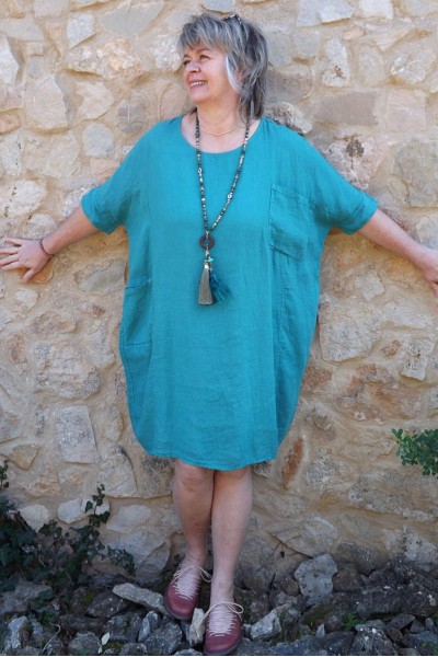 Robe lin Marjolaine vert atlantique
