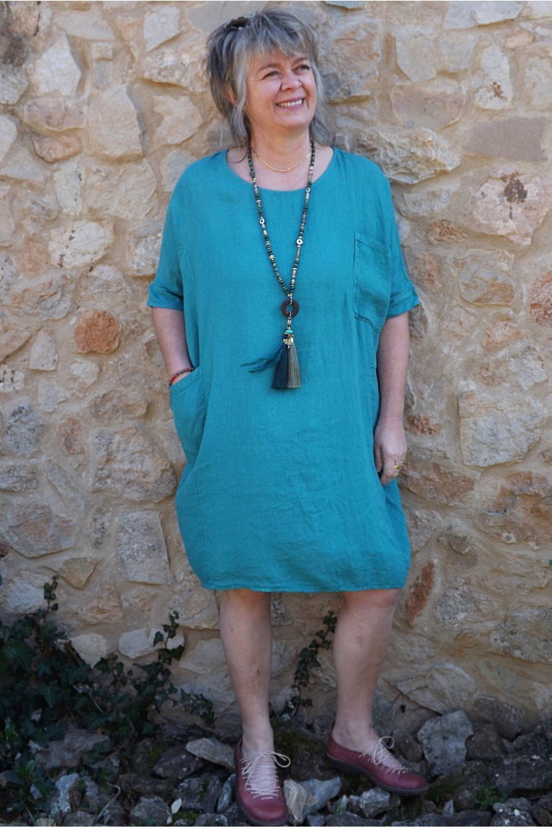 Robe lin Marjolaine vert atlantique Robe lin Marjolaine vert atlantique