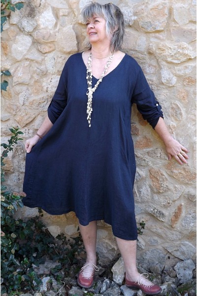 Robe longue lin Sophie marine