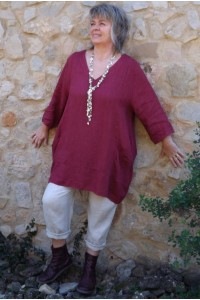 Tunique lin grande taille Romane bourgogne et pantalon lin Gabriel