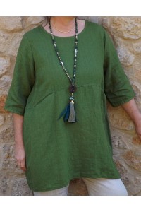 Tunique lin Emma vert équateur et pantalon lin Gabriel