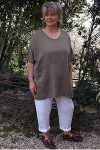 Tunique lin grande taille Suzanne taupe et pantalon lin Gabriel