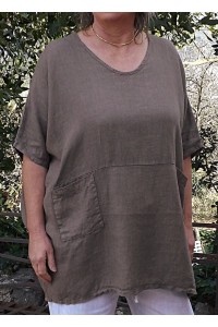 Tunique lin grande taille Suzanne taupe et pantalon lin Gabriel