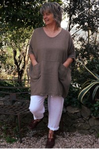 Tunique lin grande taille Suzanne taupe et pantalon lin Gabriel