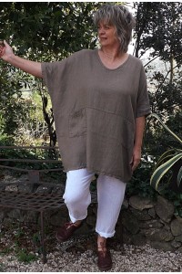 Tunique lin grande taille Suzanne taupe et pantalon lin Gabriel