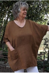 Tunique lin grande taille Suzanne café et pantalon lin Gabriel