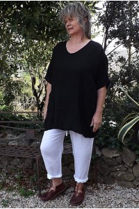 Tunique lin grande taille Suzanne noire et pantalon lin Gabriel