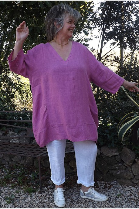 Tunique lin grande taille Romane camélia et pantalon en lin Gabriel