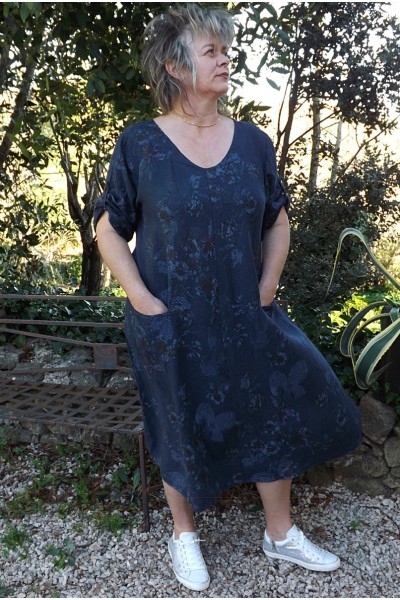 Robe longue lin grande taille Lisa marine