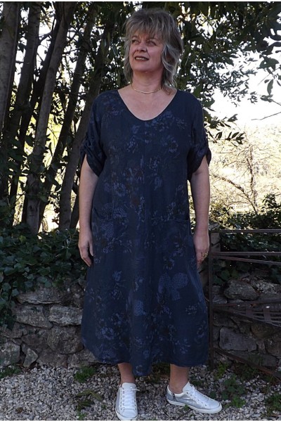 Robe longue lin grande taille Lisa marine