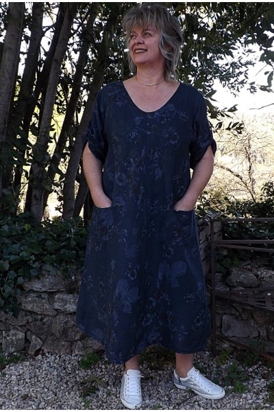 Robe longue lin grande taille Lisa marine