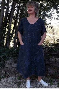 Robe longue lin grande taille Lisa marine