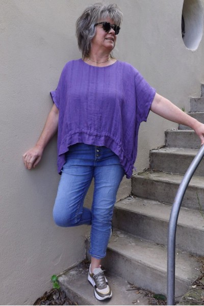 Top lin grande taille Claudio violet et jean Ricco