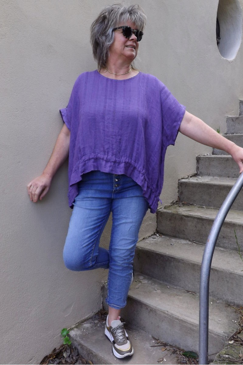 Top lin grande taille Claudio violet et jean Ricco Top lin grande taille Claudio violet et jean Ricco