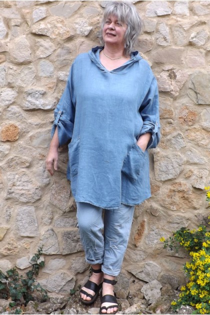 Tunique lin grande taille Madeline bleu jean