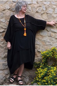 Robe lin et coton grande taille Méliana noire