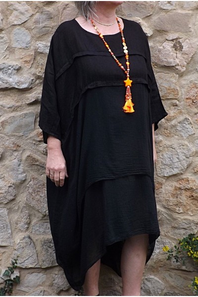 Robe lin et coton grande taille Méliana noire