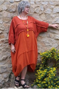 Robe lin et coton grande taille Méliana hibiscus