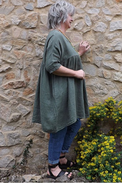 Tunique lin grande taille Marinette kaki et pantalon Anselme