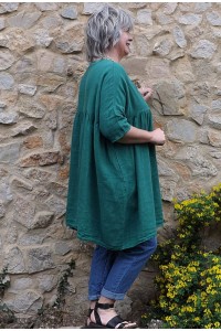 Tunique lin grande taille Marinette vert basilic et pantalon Anselme jean