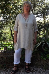 Tunique lin grande taille Romane beige et pantalon lin Gabriel