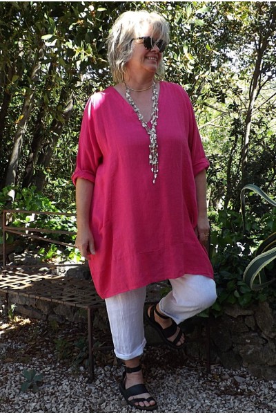 Tunique lin grande taille Romane fuchsia