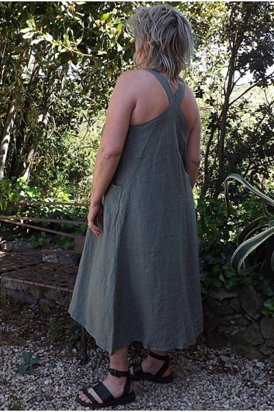 Robe chasuble en lin Claire kaki