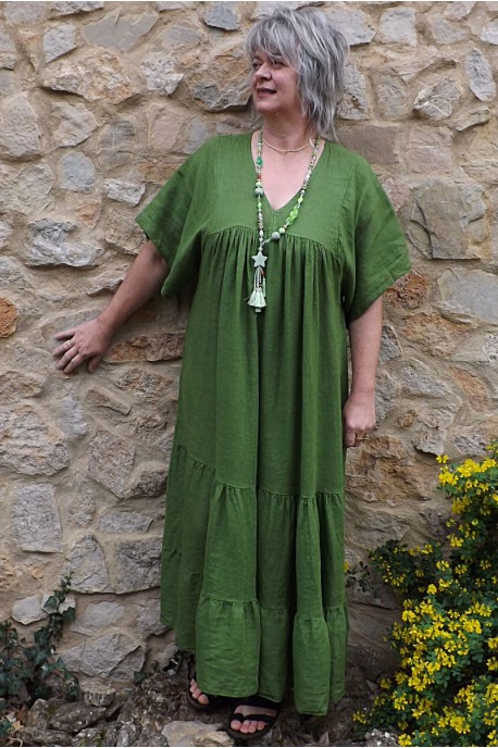 Robe longue lin Anastasia vert équateur