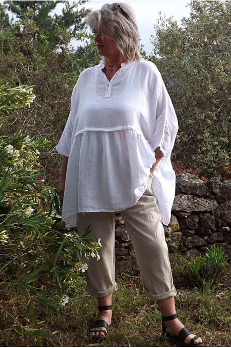 Tunique lin grande taille Colette blanche et pantalon lin coton Antoine