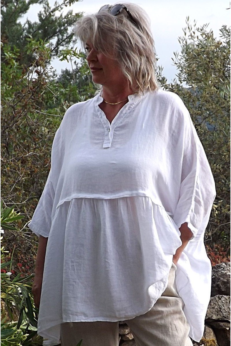 Tunique Blanche Affinités - Grande Taille 40 à 46, Manches 3/4, Neuve Avec étiquettes