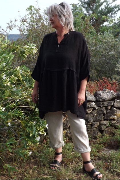 Tunique lin grande taille Colette noire et pantalon Antoine lin coton
