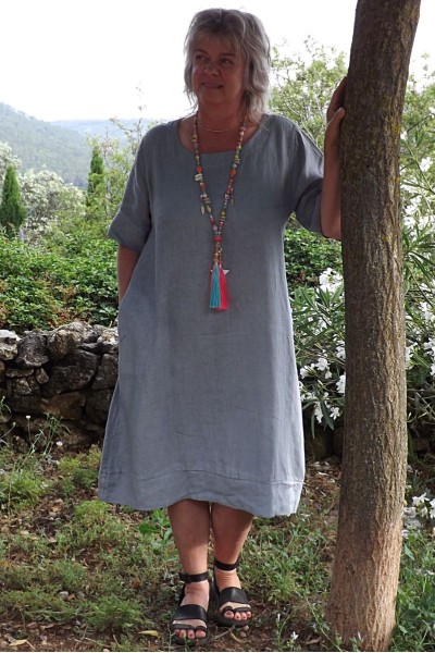Robe lin Léa gris platine