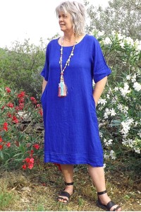 Robe lin Léa bleu atlantide