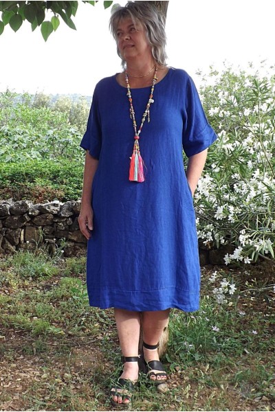 Robe lin Léa bleu atlantide