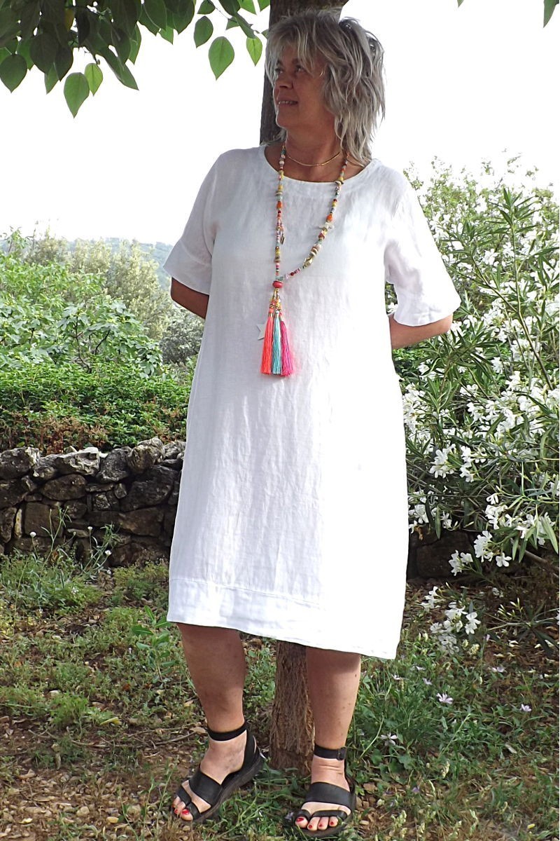 Robe D'été En Lin Taille 38 - Couleur Anis, Sans Manches, Genou, Occasion Parfait état
