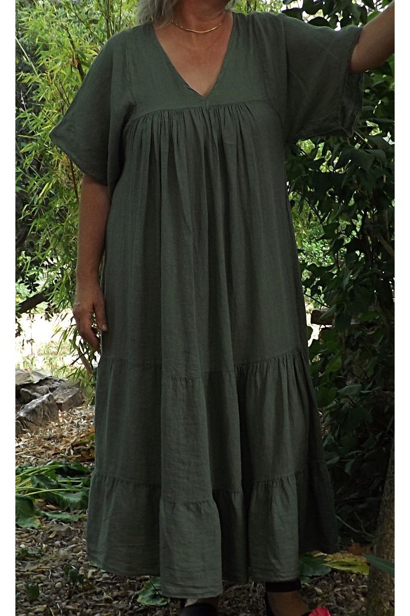 Robe D'été En Lin Rose Taille XL - Neuve Sans étiquette, Longueur Mi-mollets, Coupe Regular