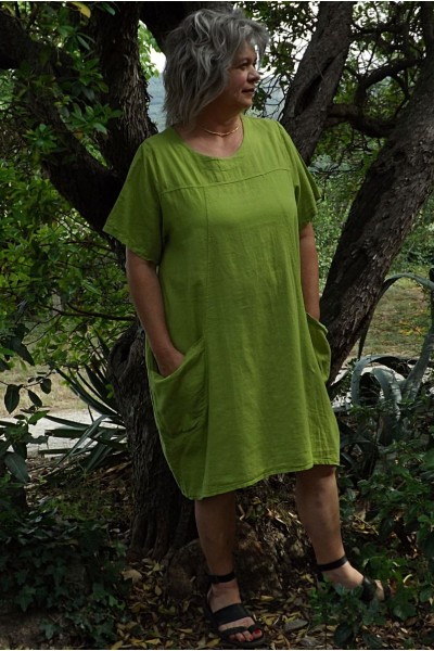 Robe lin grande taille Noémie vert pop