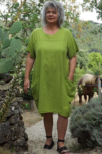 Robe lin grande taille Noémie vert pop