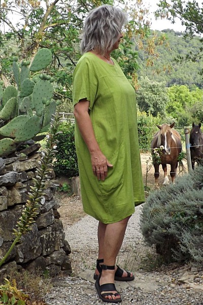 Robe lin grande taille Noémie vert pop